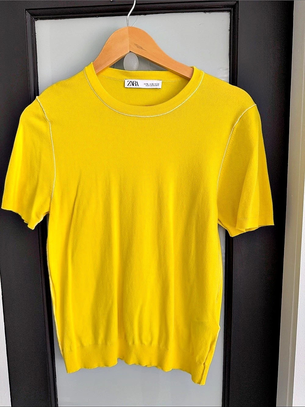 Zara Contrast Cut Knit T-Shirt Short Sleeve Yellow XL